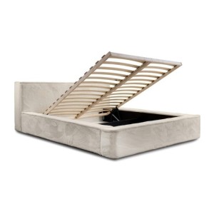 Lit coffre ORLANE – Beige Sable nacré polaire – 140x200 cm – Sommier relevable – Design haut de gamme 