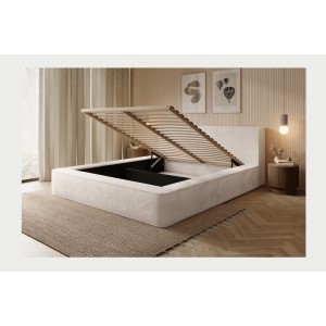 Lit coffre ORLANE – Beige Sable nacré polaire – 140x200 cm – Sommier relevable – Design haut de gamme 