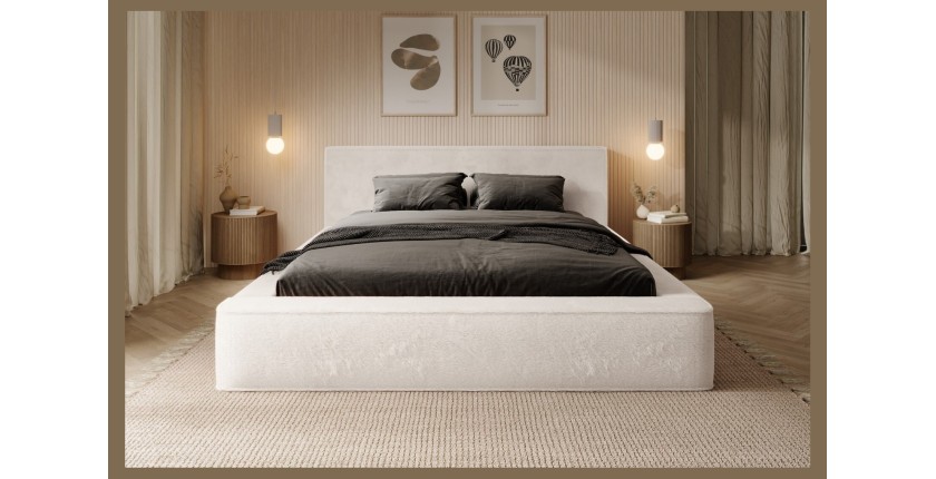 Lit coffre ORLANE – Beige Sable nacré polaire – 160x200 cm – Sommier relevable – Design haut de gamme