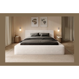 Lit coffre ORLANE – Beige Sable nacré polaire – 160x200 cm – Sommier relevable – Design haut de gamme