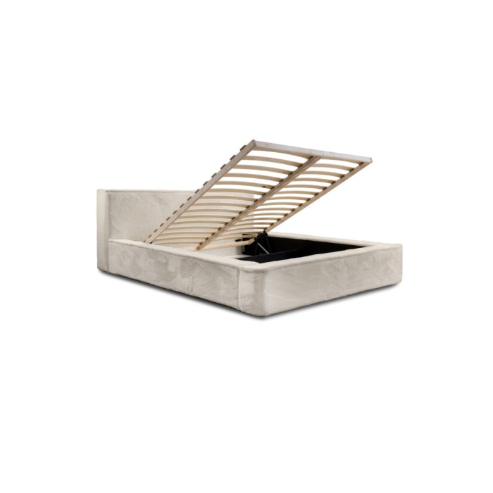 Lit coffre ORLANE – Beige Sable nacré polaire – 160x200 cm – Sommier relevable – Design haut de gamme 
