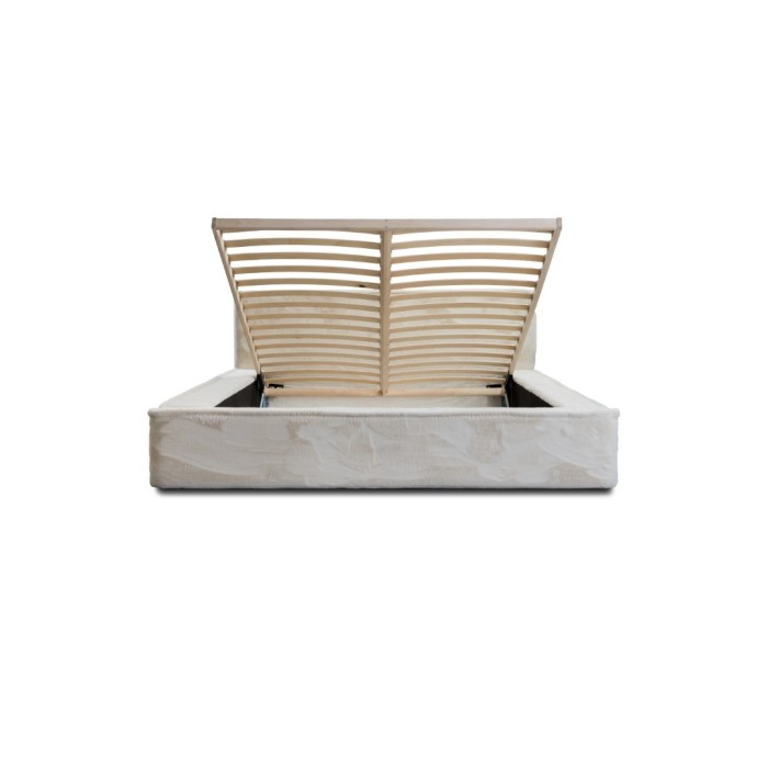 Lit coffre ORLANE – Beige Sable nacré polaire – 160x200 cm – Sommier relevable – Design haut de gamme 