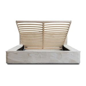 Lit coffre ORLANE – Beige Sable nacré polaire – 160x200 cm – Sommier relevable – Design haut de gamme 