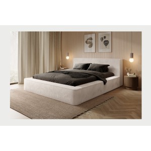 Lit coffre ORLANE – Beige Sable nacré polaire – 160x200 cm – Sommier relevable – Design haut de gamme 