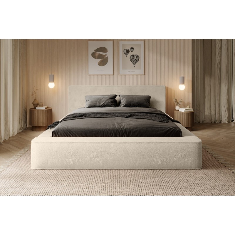 Lit coffre ORLANE – Beige Velours de dune – 140x200 cm – Sommier relevable – Design haut de gamme