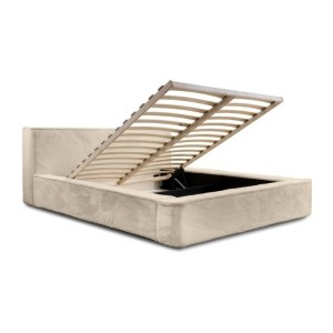 Lit coffre ORLANE – Beige Velours de dune – 140x200 cm – Sommier relevable – Design haut de gamme 