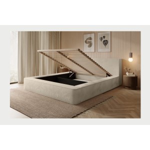 Lit coffre ORLANE – Beige Velours de dune – 140x200 cm – Sommier relevable – Design haut de gamme 