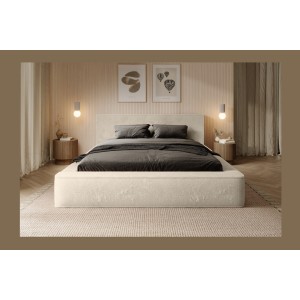 Lit coffre ORLANE – Beige Velours de dune – 160x200 cm – Sommier relevable – Design haut de gamme