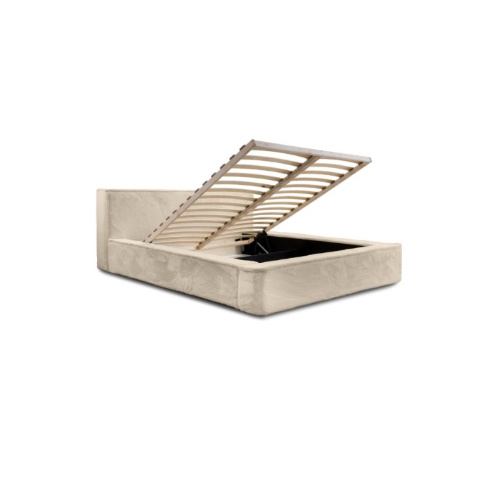 Lit coffre ORLANE – Beige Velours de dune – 160x200 cm – Sommier relevable – Design haut de gamme 