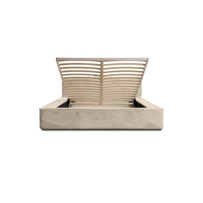 Lit coffre ORLANE – Beige Velours de dune – 160x200 cm – Sommier relevable – Design haut de gamme 