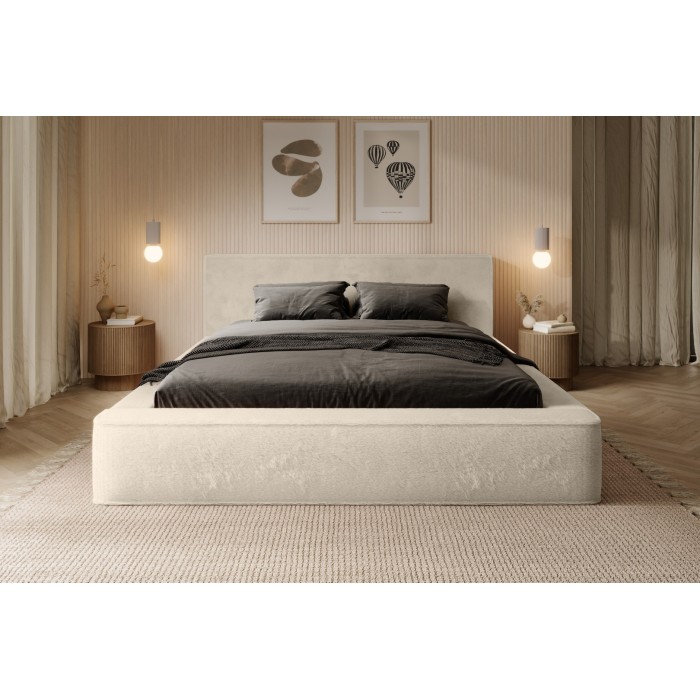 Lit coffre ORLANE – Beige Velours de dune – 180x200 cm – Sommier relevable – Design haut de gamme