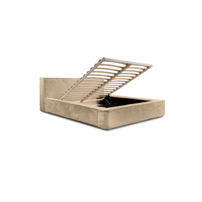 Lit coffre ORLANE – Beige Poudre de miel polaire – 140x200 cm – Sommier relevable – Design haut de gamme 