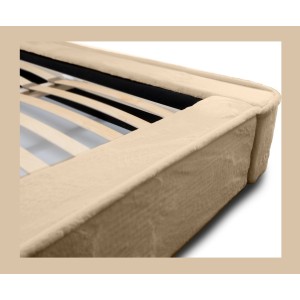 Lit coffre ORLANE – Beige Poudre de miel polaire – 140x200 cm – Sommier relevable – Design haut de gamme 