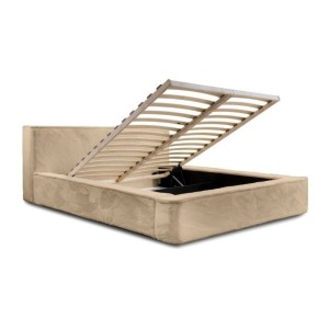 Lit coffre ORLANE – Beige Poudre de miel polaire – 160x200 cm – Sommier relevable – Design haut de gamme 