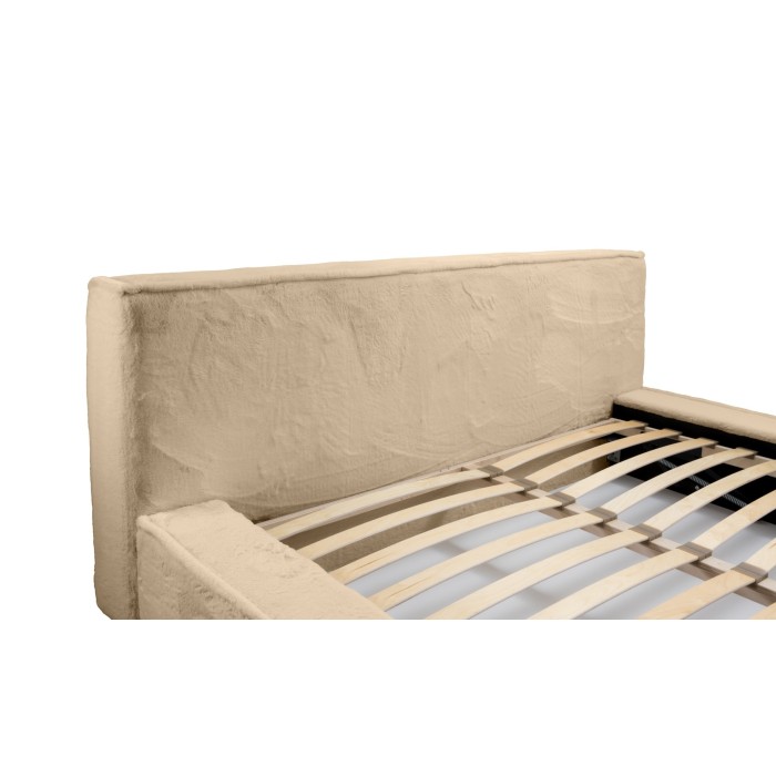 Lit coffre ORLANE – Beige Poudre de miel polaire – 160x200 cm – Sommier relevable – Design haut de gamme 