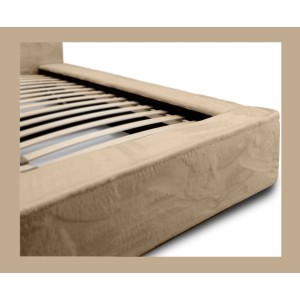 Lit coffre ORLANE – Beige Poudre de miel polaire – 160x200 cm – Sommier relevable – Design haut de gamme 