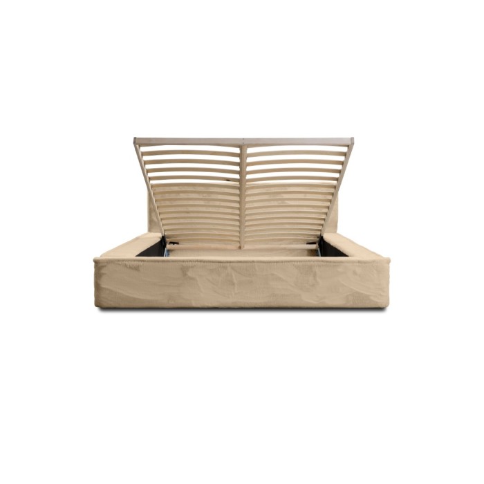 Lit coffre ORLANE – Beige Poudre de miel polaire – 180x200 cm – Sommier relevable – Design haut de gamme 
