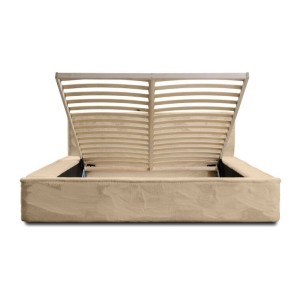 Lit coffre ORLANE – Beige Poudre de miel polaire – 180x200 cm – Sommier relevable – Design haut de gamme 