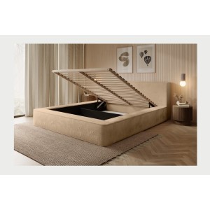 Lit coffre ORLANE – Beige Poudre de miel polaire – 180x200 cm – Sommier relevable – Design haut de gamme 