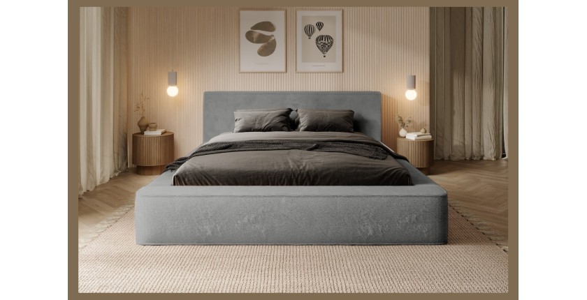 Lit coffre ORLANE – Gris Charbon minéral polaire – 140x200 cm – Sommier relevable – Design haut de gamme