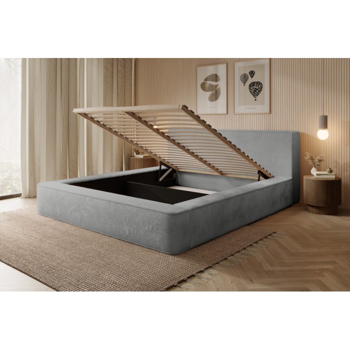 Lit coffre ORLANE – Gris Charbon minéral polaire – 140x200 cm – Sommier relevable – Design haut de gamme 