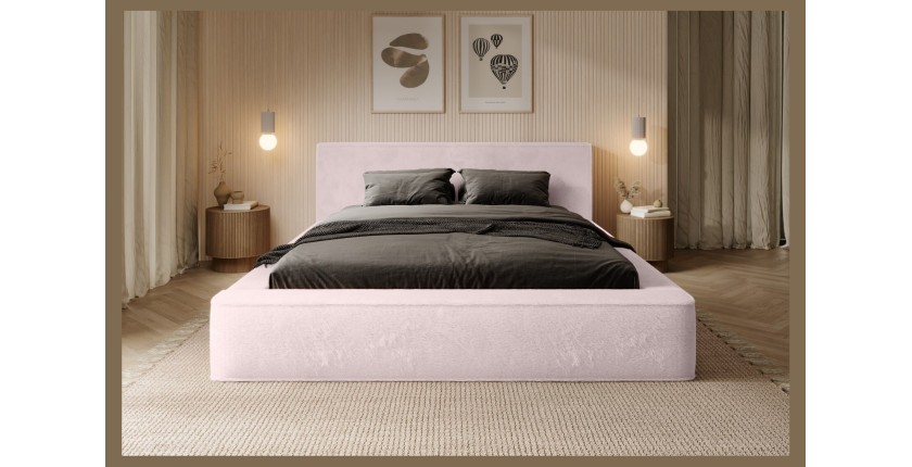Lit coffre ORLANE – Rose Poussière de rose polaire – 140x200 cm – Sommier relevable – Design haut de gamme
