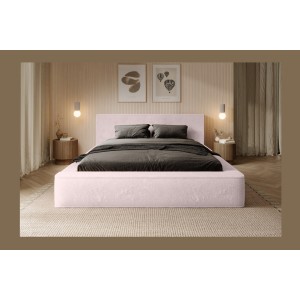 Lit coffre ORLANE – Rose Poussière de rose polaire – 140x200 cm – Sommier relevable – Design haut de gamme