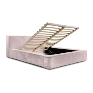 Lit coffre ORLANE – Rose Poussière de rose polaire – 140x200 cm – Sommier relevable – Design haut de gamme 