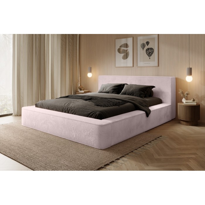 Lit coffre ORLANE – Rose Poussière de rose polaire – 140x200 cm – Sommier relevable – Design haut de gamme 