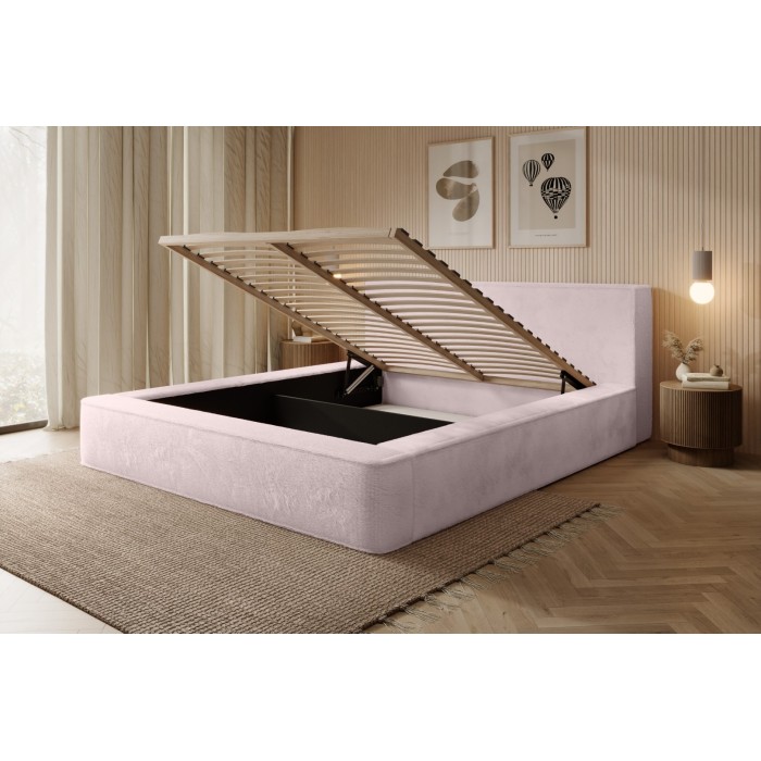 Lit coffre ORLANE – Rose Poussière de rose polaire – 180x200 cm – Sommier relevable – Design haut de gamme 