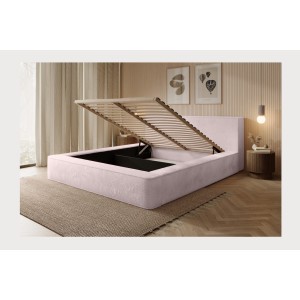 Lit coffre ORLANE – Rose Poussière de rose polaire – 180x200 cm – Sommier relevable – Design haut de gamme 