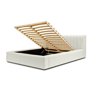 Lit coffre CERVIN – Gris Lin naturel bouclé – 140x200 cm – Sommier relevable – Design haut de gamme 