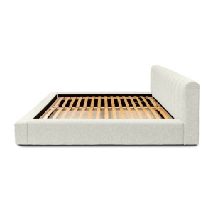 Lit coffre CERVIN – Gris Lin naturel bouclé – 140x200 cm – Sommier relevable – Design haut de gamme 