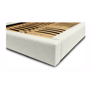 Lit coffre CERVIN – Gris Lin naturel bouclé – 140x200 cm – Sommier relevable – Design haut de gamme 