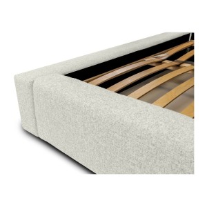 Lit coffre CERVIN – Gris Lin naturel bouclé – 140x200 cm – Sommier relevable – Design haut de gamme 