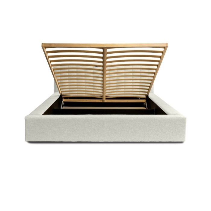 Lit coffre CERVIN – Gris Lin naturel bouclé – 160x200 cm – Sommier relevable – Design haut de gamme 