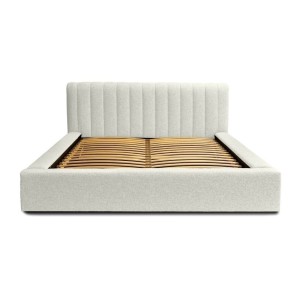 Lit coffre CERVIN – Gris Lin naturel bouclé – 180x200 cm – Sommier relevable – Design haut de gamme 