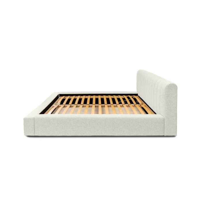 Lit coffre CERVIN – Gris Lin naturel bouclé – 180x200 cm – Sommier relevable – Design haut de gamme 