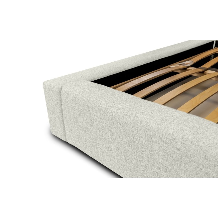 Lit coffre CERVIN – Gris Lin naturel bouclé – 180x200 cm – Sommier relevable – Design haut de gamme 