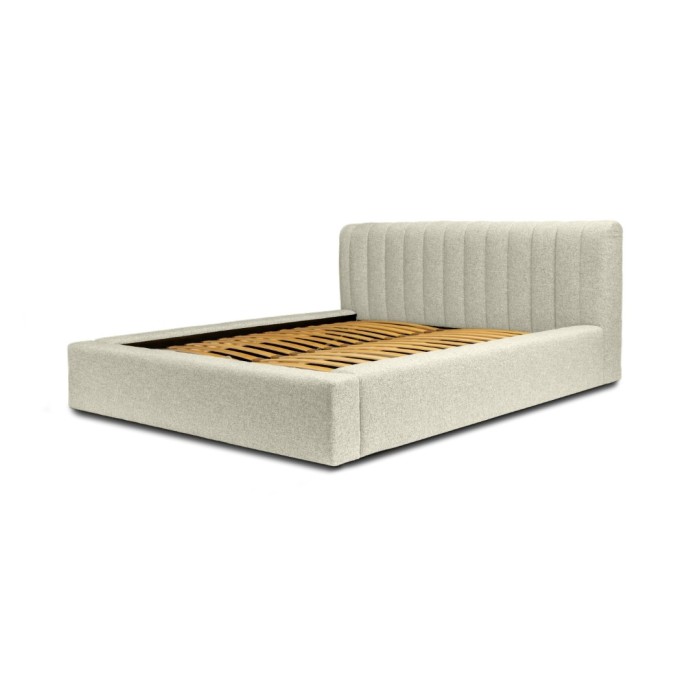 Lit coffre CERVIN – Taupe sablé bouclé – 140x200 cm – Sommier relevable – Design haut de gamme 