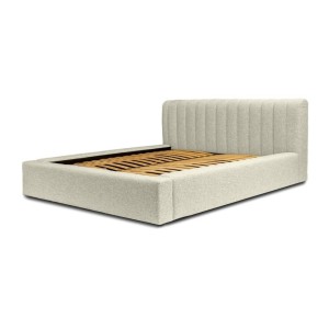 Lit coffre CERVIN – Taupe sablé bouclé – 140x200 cm – Sommier relevable – Design haut de gamme 