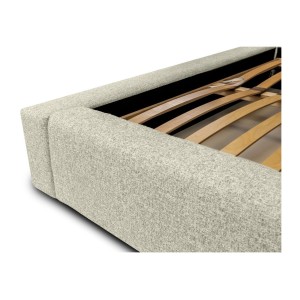 Lit coffre CERVIN – Taupe sablé bouclé – 140x200 cm – Sommier relevable – Design haut de gamme 
