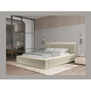 Lit coffre CERVIN – Taupe sablé bouclé – 140x200 cm – Sommier relevable – Design haut de gamme 