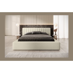 Lit coffre CERVIN – Taupe sablé bouclé – 160x200 cm – Sommier relevable – Design haut de gamme