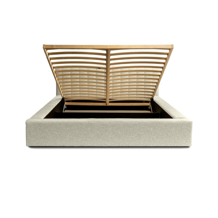 Lit coffre CERVIN – Taupe sablé bouclé – 160x200 cm – Sommier relevable – Design haut de gamme 