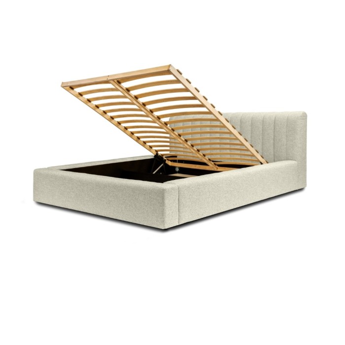 Lit coffre CERVIN – Taupe sablé bouclé – 160x200 cm – Sommier relevable – Design haut de gamme 