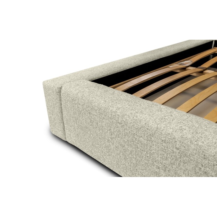 Lit coffre CERVIN – Taupe sablé bouclé – 160x200 cm – Sommier relevable – Design haut de gamme 