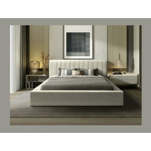 Lit coffre CERVIN – Taupe sablé bouclé – 160x200 cm – Sommier relevable – Design haut de gamme 