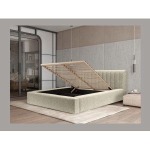 Lit coffre CERVIN – Taupe sablé bouclé – 160x200 cm – Sommier relevable – Design haut de gamme 