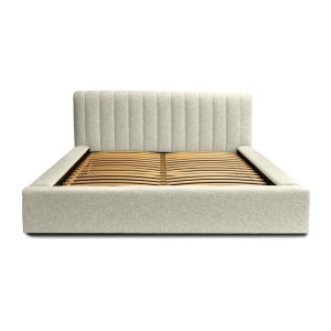 Lit coffre CERVIN – Taupe sablé bouclé – 180x200 cm – Sommier relevable – Design haut de gamme 